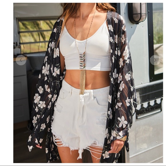 19 Boho chic short sleeves floral kimono cardigan - Picture 6 of 6